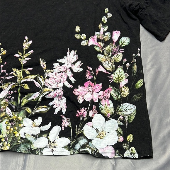 Lane Bryant 26/28 Floral Print Flutter Sleeve 100% cotton black womens plus size - Picture 4 of 12